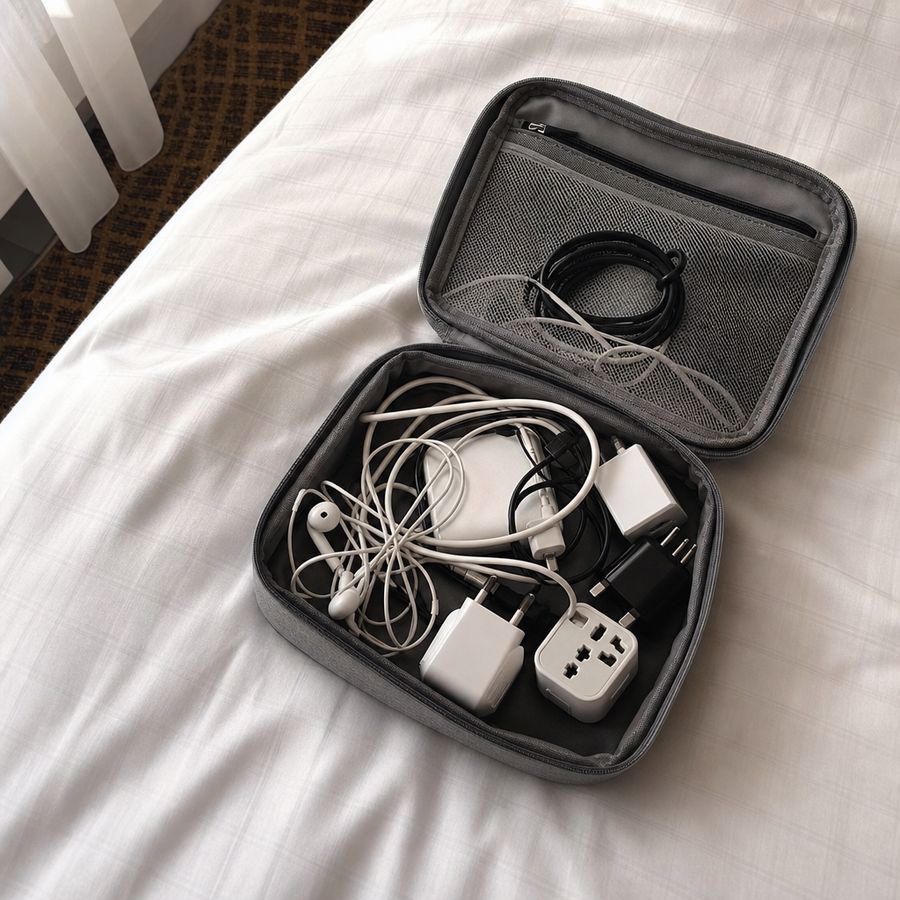 Travel pouch cable mess example